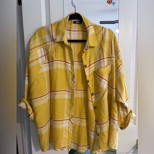 BDG Yellow Casual Button Down Plaid Shirt